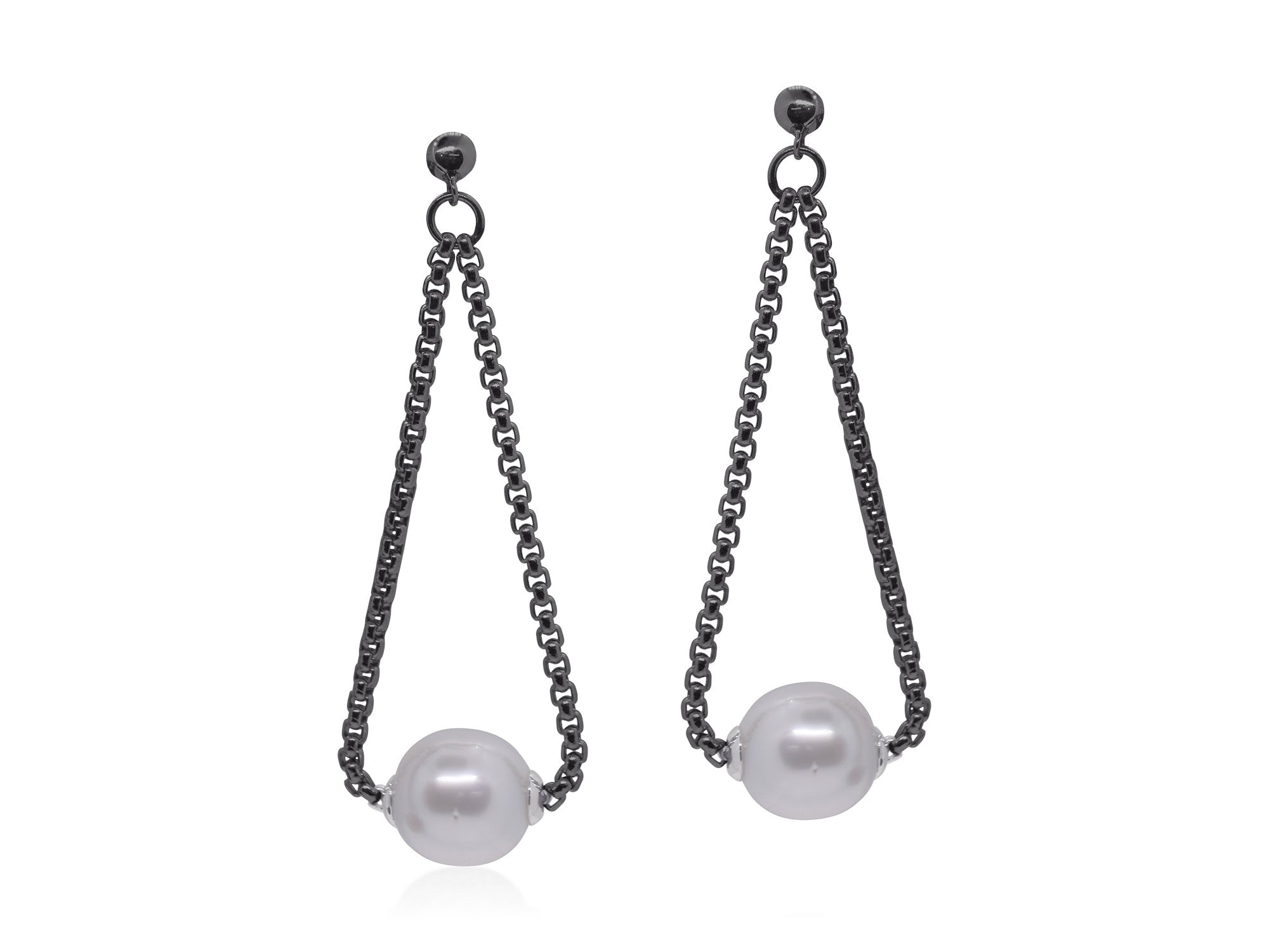 Black Chain Drop Earrings with South Sea Pearls