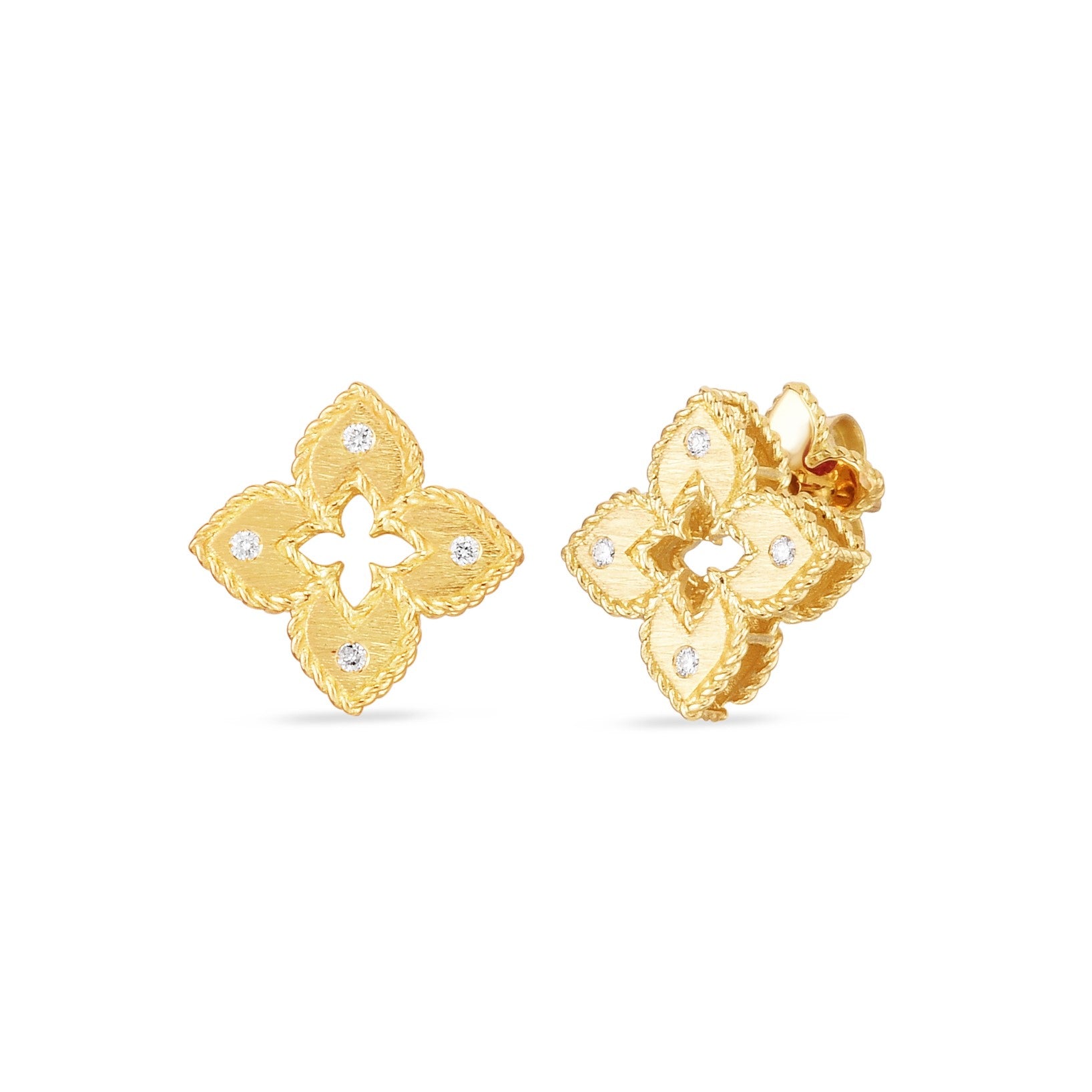 18K YELLOW GOLD PETITE VENETIAN PRINCESS EXTRA SMALL SATIN & DIAMOND ACCENT FLOWER EARRINGS