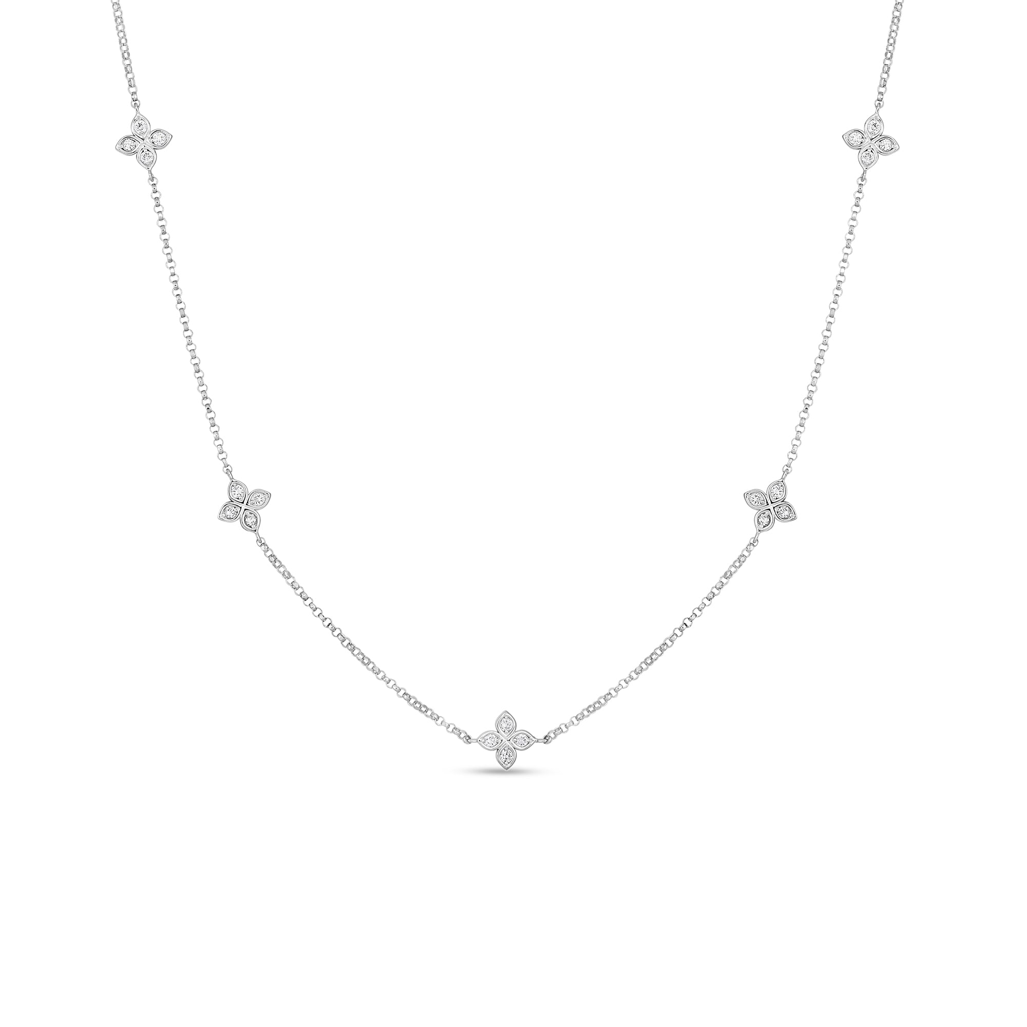 18K WHITE GOLD LOVE BY THE INCH 5 STATION FLOWER NECKLACE