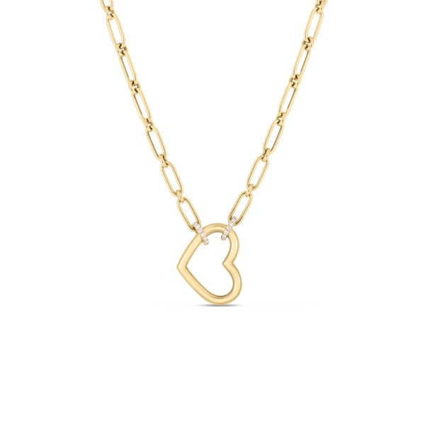 18K YELLOW GOLD OPEN HEART NECKLACE WITH DIAMOND