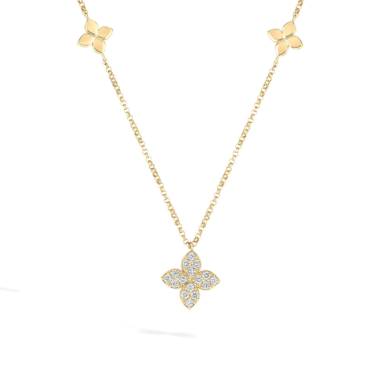 18K YELLOW GOLD LOVE BY THE INCH 5 STATION FLOWER NECKLACE