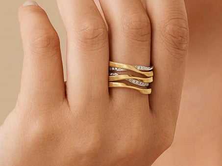 18K YELLOW GOLD 5-BAND COIL RING WITH DIAMONDS
