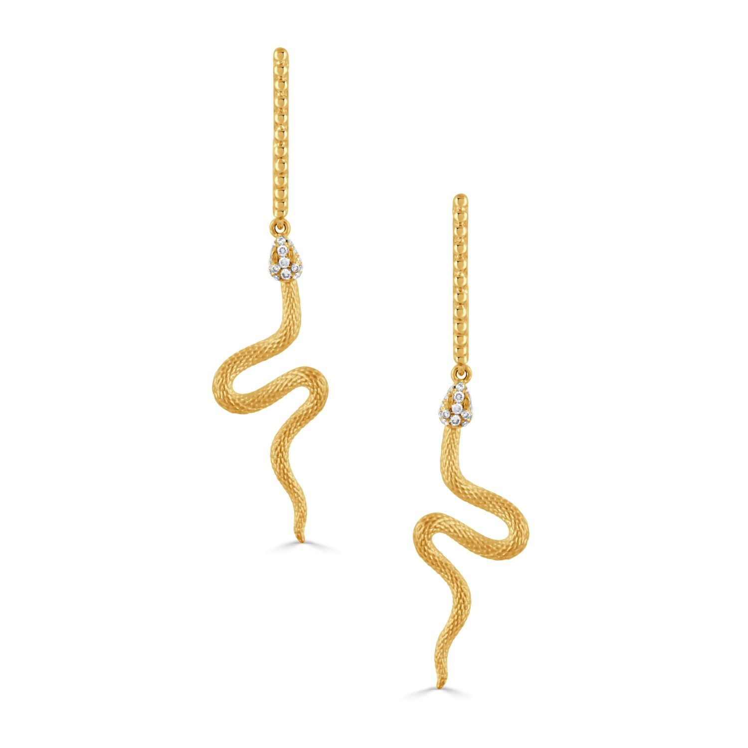 18K YELLOW GOLD SERPENT EARRINGS IN SATIN FINISH WITH BEADED GOLD UTOP