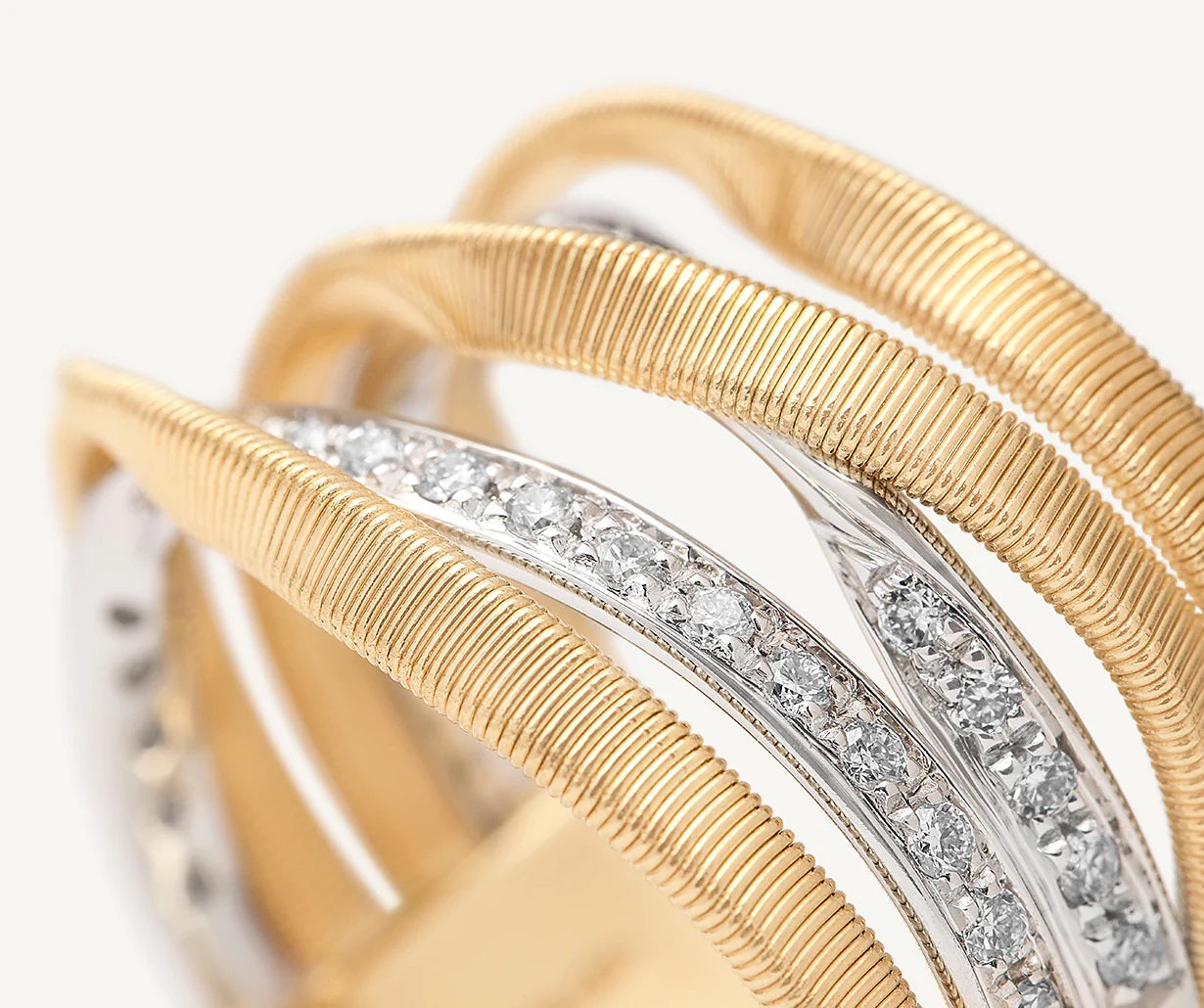 18K YELLOW GOLD 5-BAND COIL RING WITH DIAMONDS