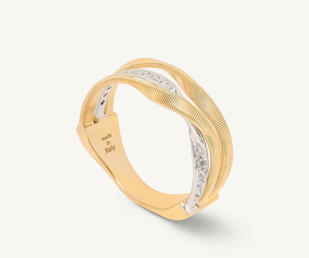 18K YELLOW GOLD 3-BAND COIL RING WITH DIAMONDS FROM THE MARRAKECH COLLECTION
