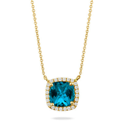 18K YELLOW GOLD DIAMOND AND LONDON BLUE TOPAZ NECKLACE