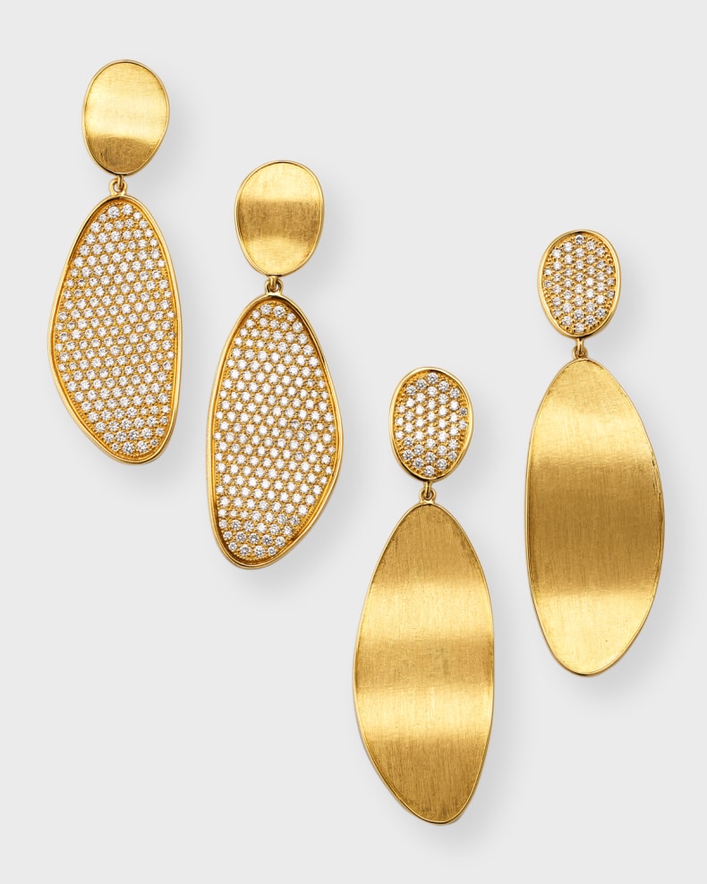 Lunaria Collection 18K Yellow Gold and Diamond Pavé Elongated Double Drop Earring Suite