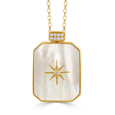 18K YELLOW GOLD DIAMOND AND MOTHER OF PEARL MEDALLION PENDANT