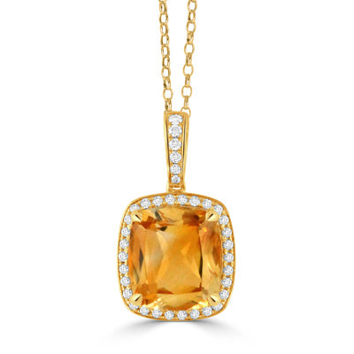 18K YELLOW GOLD DIAMOND AND GOLDEN CITRINE PENDANT ( CHAIN SOLD SEPARATELY)