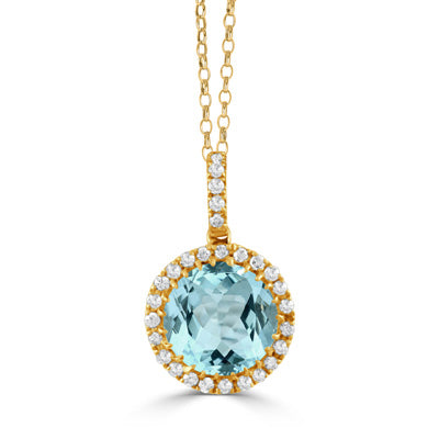 18K YELLOW GOLD DIAMOND AND SKY BLUE TOPAZ PENDANT ( CHAIN SOLD SEPARATELY )