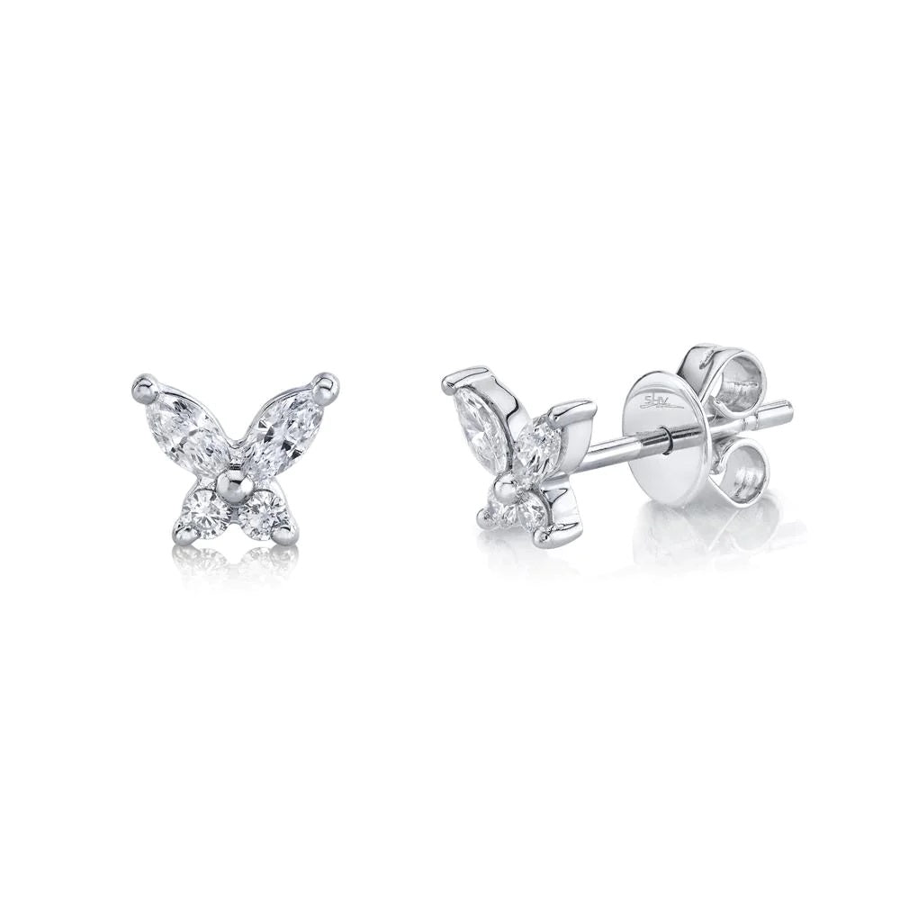 14K WHITE GOLD AND DIAMOND BUTTERFLY STUDS