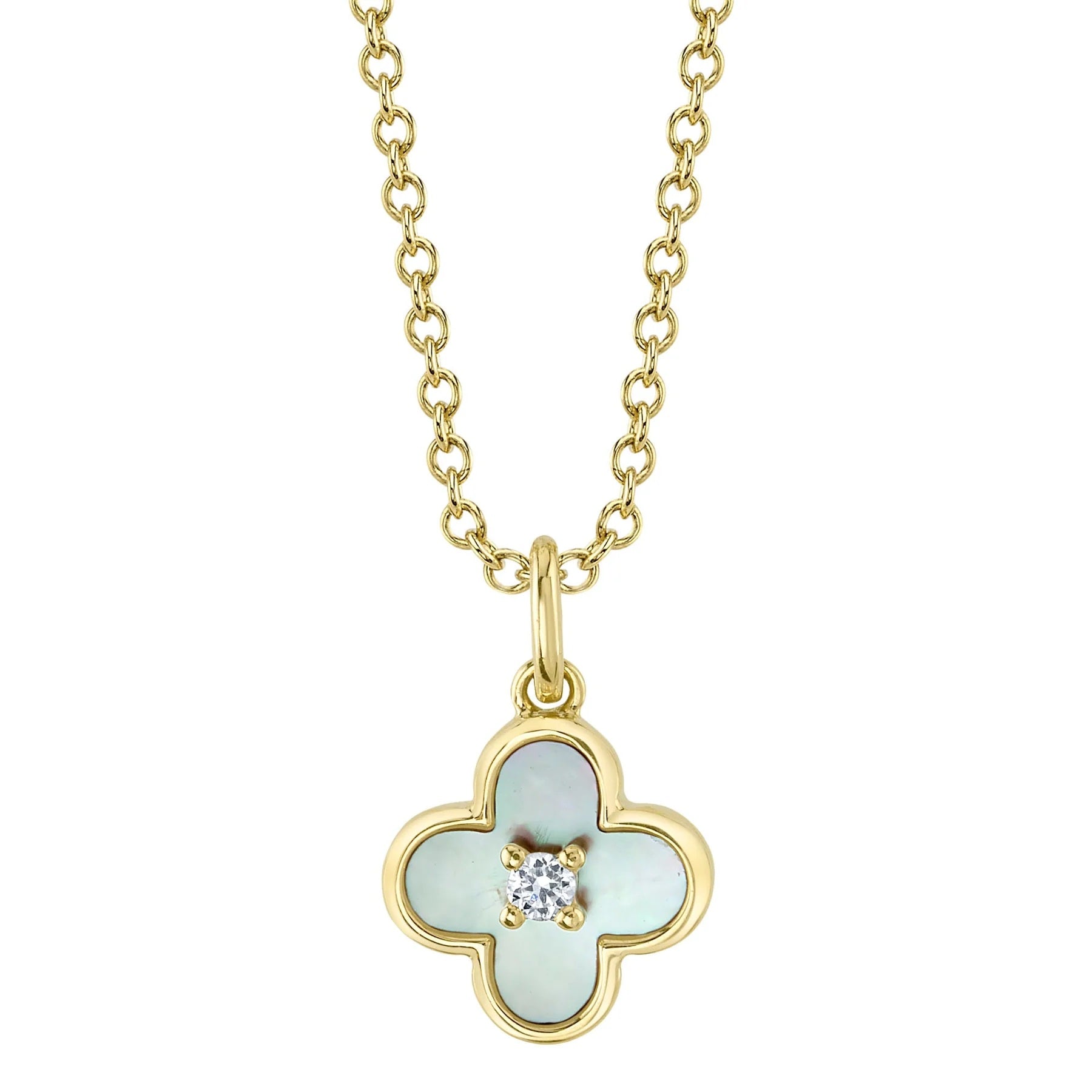 14K YELLOW GOLD MOTHER OF PEARL NECKLACE WITH DIAMOND