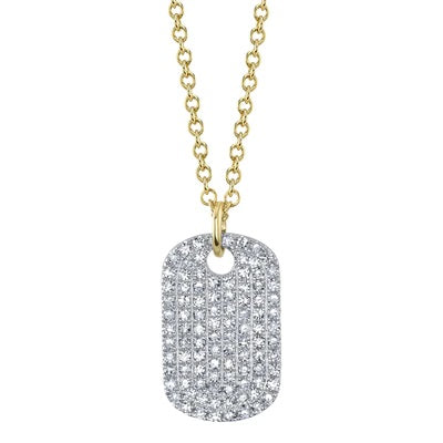 14K YELLOW AND WHITE GOLD DIAMOND PAVE DOG TAG NECKLACE