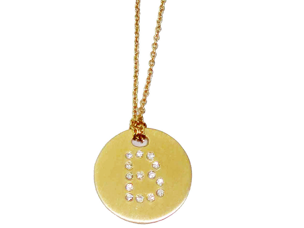 ROBERTO COIN 18K YELLOW GOLD DIAMOND INITIAL "B" DISC PENDANT FROM THE TINY TREASURES COLLECTION