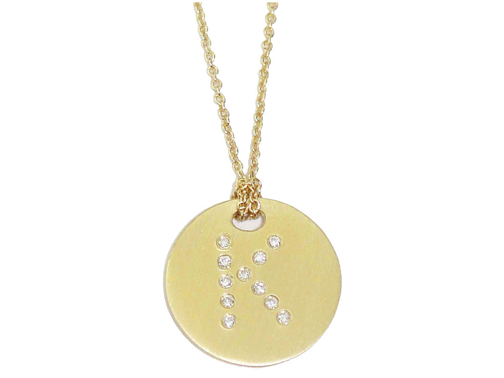 ROBERTO COIN 18K YELLOW GOLD DIAMOND INITIAL "K" DISC PENDANT FROM THE TINY TREASURES COLLECTION