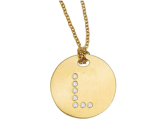 ROBERTO COIN 18K YELLOW GOLD DIAMOND INITIAL "L" DISC PENDANT FROM THE TINY TREASURES COLLECTION