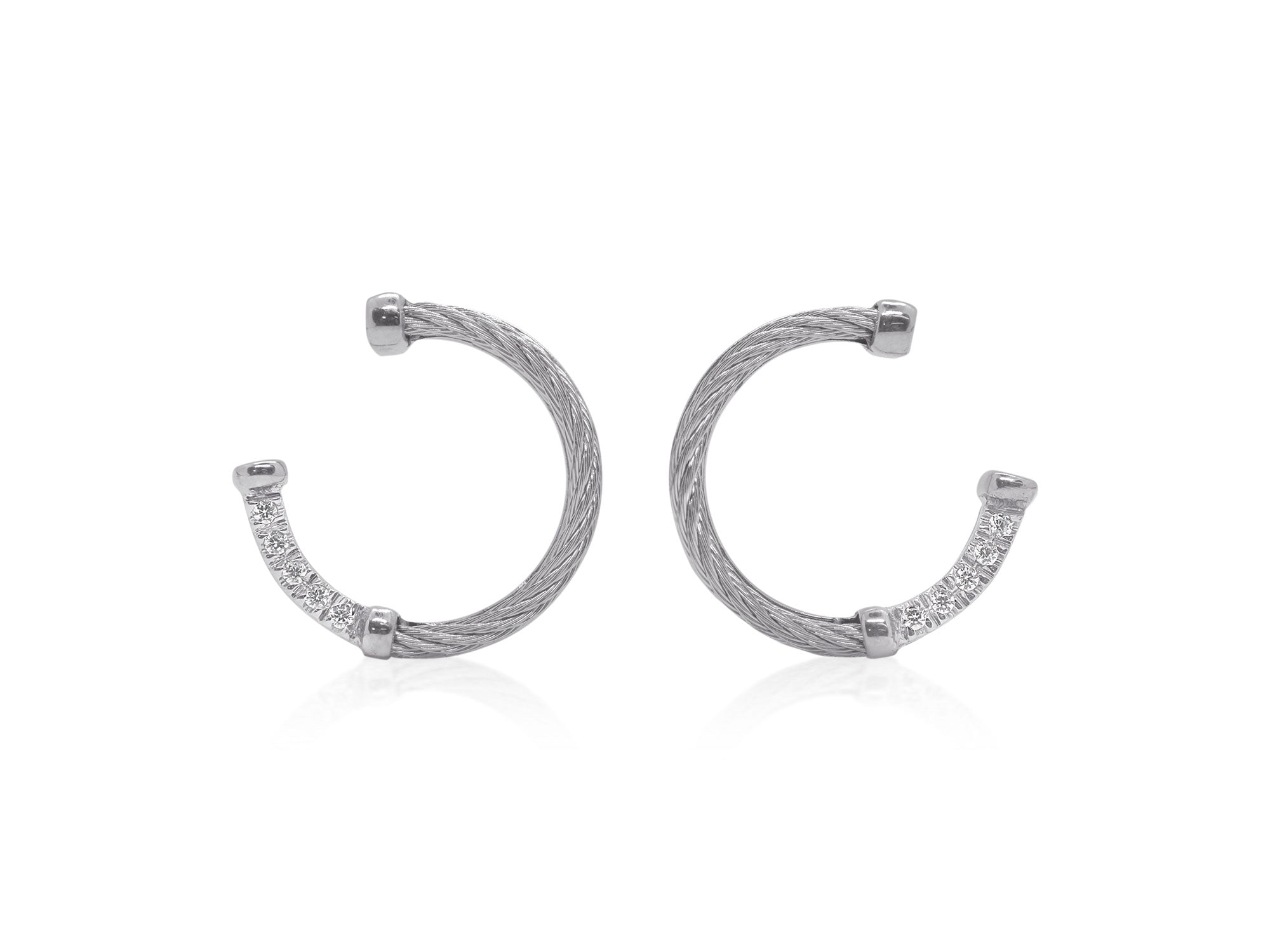 Grey Cable Open Full Circle Earrings with 18K Gold & Diamonds