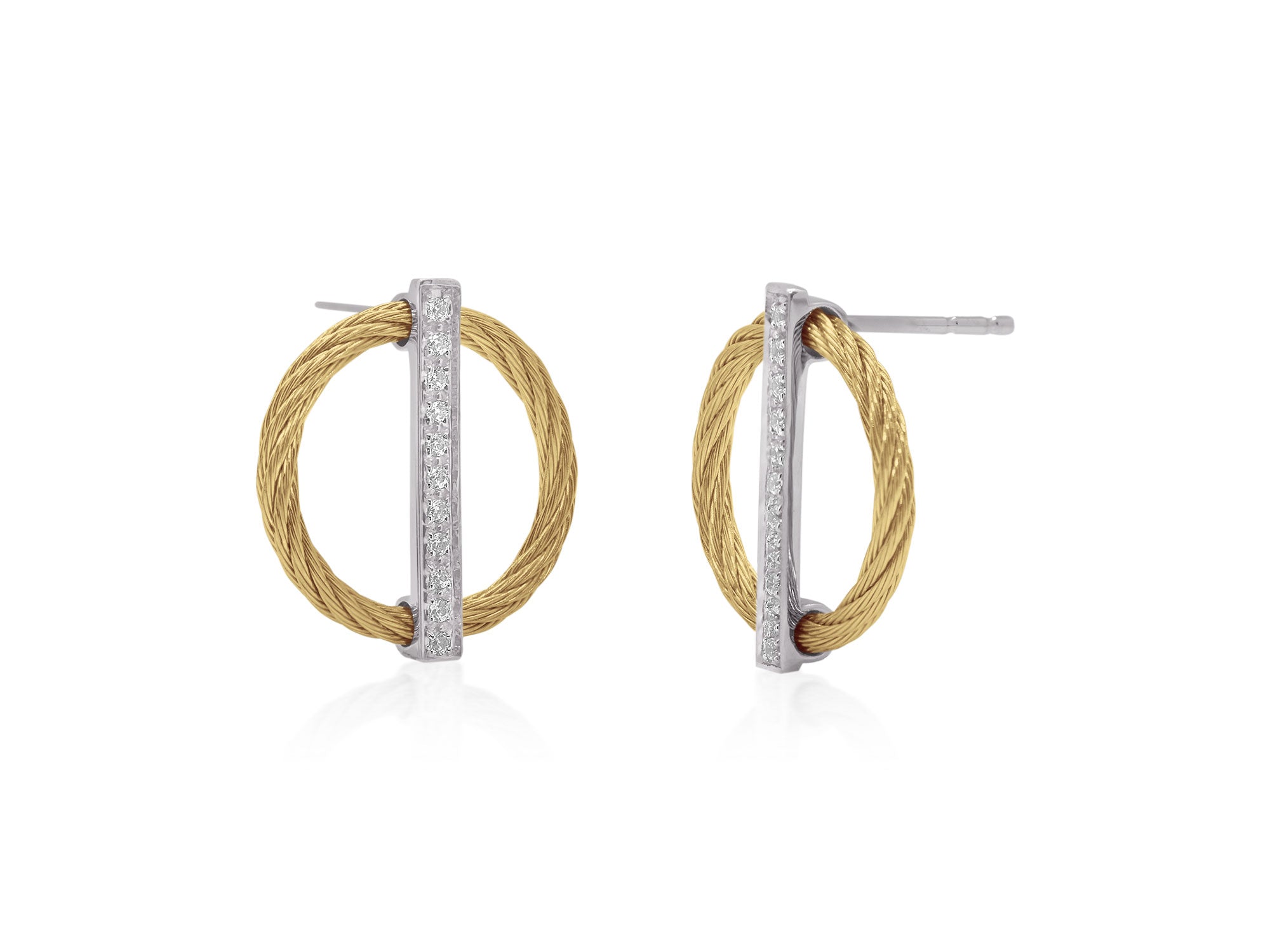 Yellow Cable Full Circle Earrings with 18K Gold & Diamonds