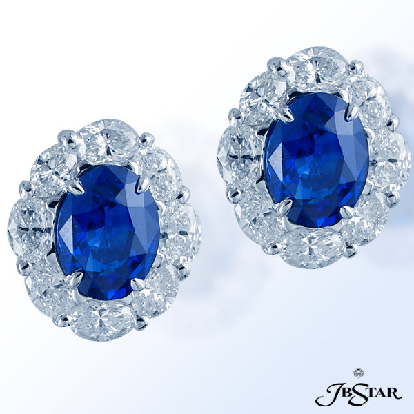 JB STAR THE BEAUTIFUL EARRINGS EACH FEATURE AN OVAL SAPPHIRE SURROUNDED BY OVAL DIAMONDS.CENTER: S