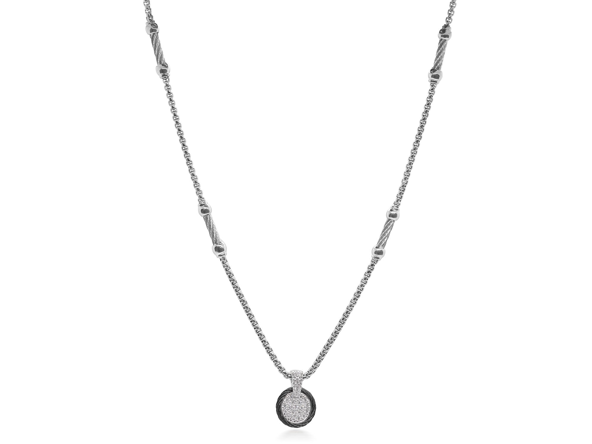 Black & Grey Chain Expressions Scattered Necklace with 14kt White Gold & Diamonds