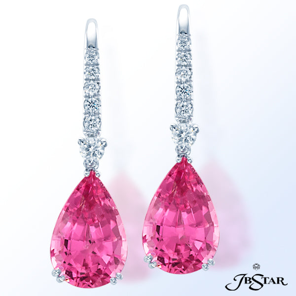 JB STAR THE VIBRANT HUE OF THESE INCREDIBLE 10.11 CT. TW. PEAR SHAPE RUBILLITE GEMSTONES IS PLACED O