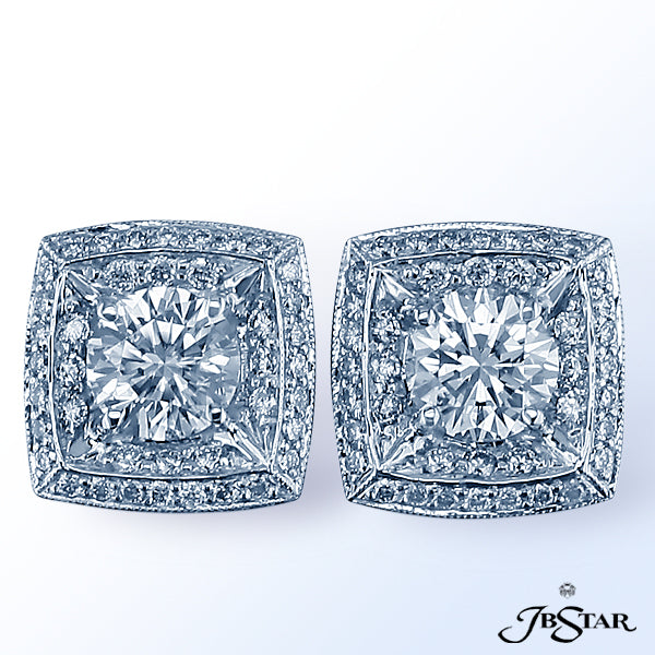 JB STAR THESE DISTINGUISHED PLATINUM DIAMOND EARRINGS FEATURE TWO BRIGHT 2.00 CT. TW. CENTER ROUND D