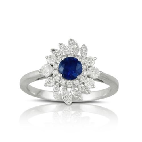 DOVES 18KWG .49 SAPPHIRE AND .41 DIAMOND RING.
