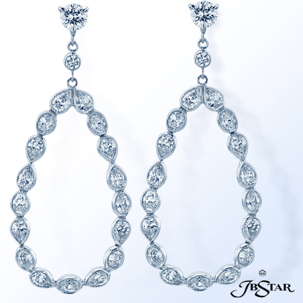 JB STAR DIAMOND HOOP EARRINGS HANDCRAFTED IN A COMBINATION OF CAREFULLY MATCHED OVAL AND PEAR-SHAPED