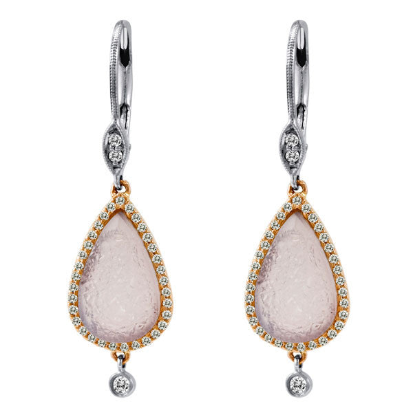 Meira T 14k Rose and White Gold Pave Diamond Druzy Drop Earrings