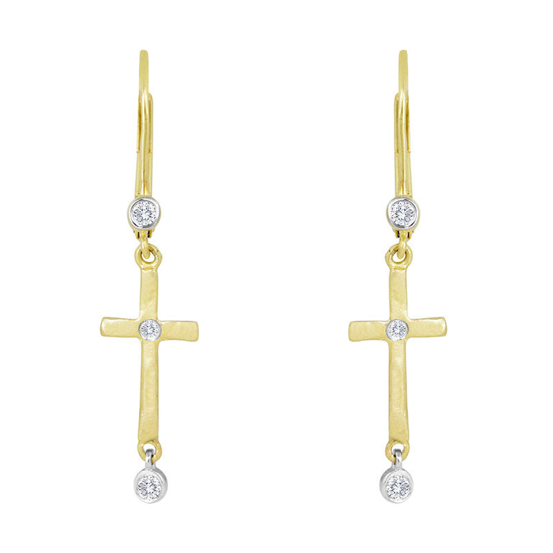 Meira T 14k Cross Earrings in Yellow Gold with Diamonds