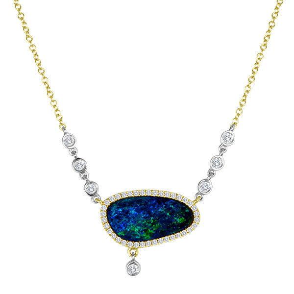 Meira T 14k Yellow Gold Opal Necklace with Diamond Accents