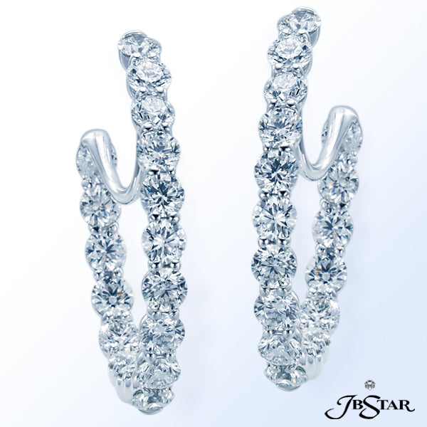 JB STAR STUNNING DIAMOND PLATINUM HOOP EARRINGS HANDCRAFTED WITH 36 PERFECTLY MATCHED ROUND DIAMONDS
