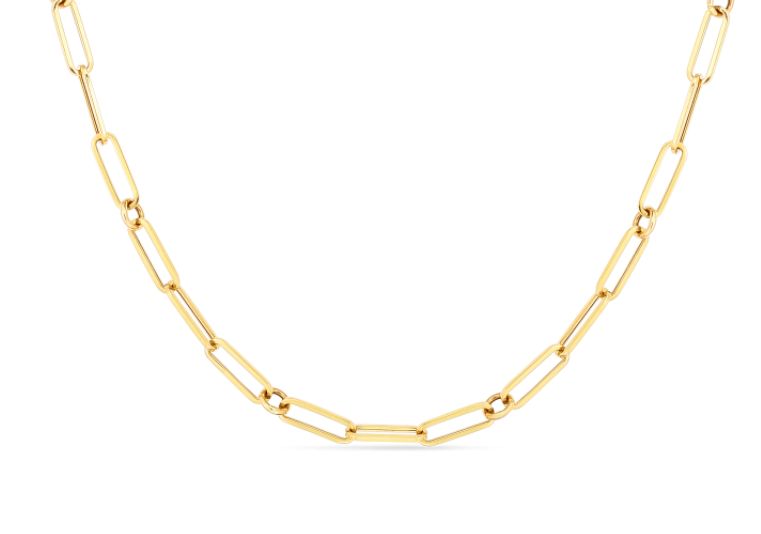 18K YELLOW GOLD 34" POLISHED PAPER CLIP NECKLACE
