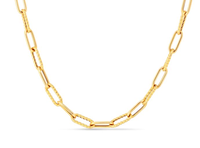 18K YELLOW GOLD 22'' ALTERNATING SHINY/FLUTED PAPERCLIP CHAIN