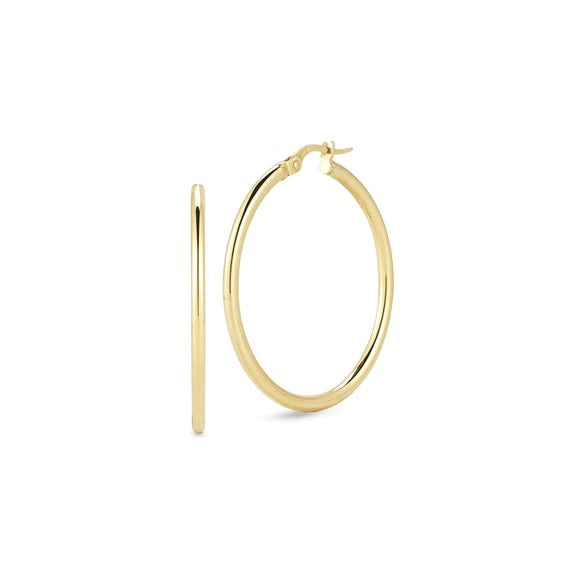 ROBERTO COIN 18K YELLOW GOLD HIGH POLISHED ROUND HOOP EARRINGS 35MM / 1 1/2" INCHES FROM THE CLASSIC COLLECTION