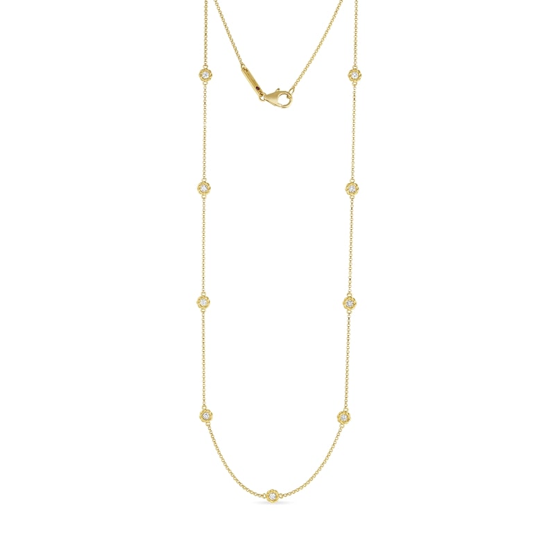 ROBERTO COIN 18KT GOLD LONG NECKLACE WITH ALTERNATING DIAMOND STATIONS FROM THE NEW BAROCCO