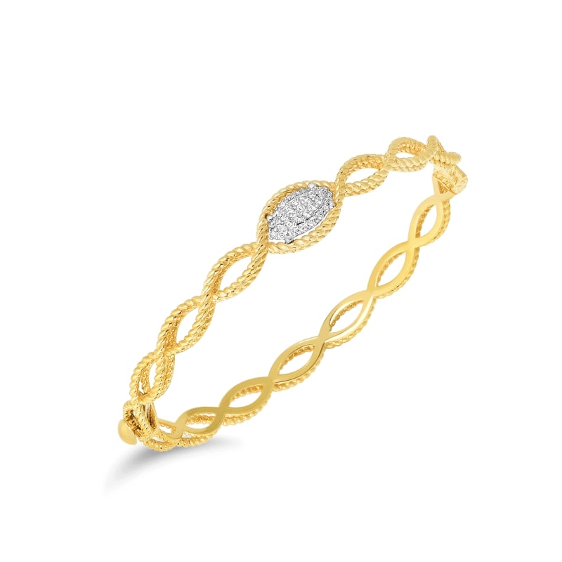 ROBERTO COIN 18KT GOLD 1 ROW BANGLE WITH DIAMONDS FROM THE NEW BAROCCO