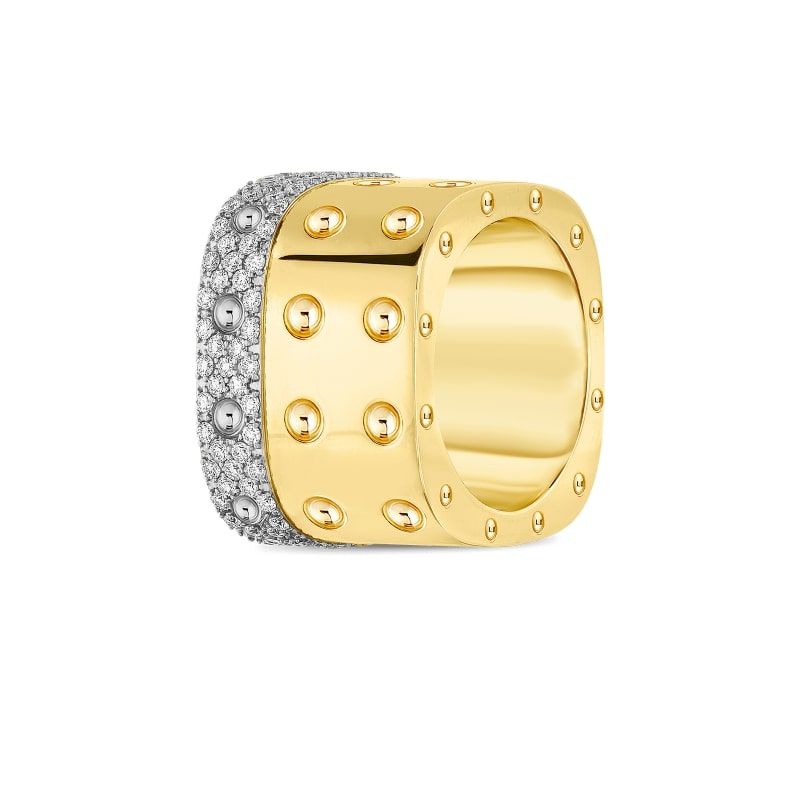 ROBERTO COIN 18KT GOLD 3 ROW RING WITH DIAMONDS FROM THE POIS MOI
