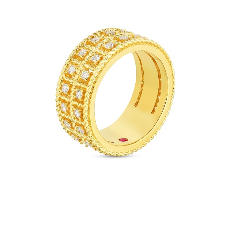 ROBERTO COIN 18K-GOLD-DIAMOND-BYZANTINE-BAROCCO-TWO-ROW-RING FROMT THE BYZANTINE BAROCCO