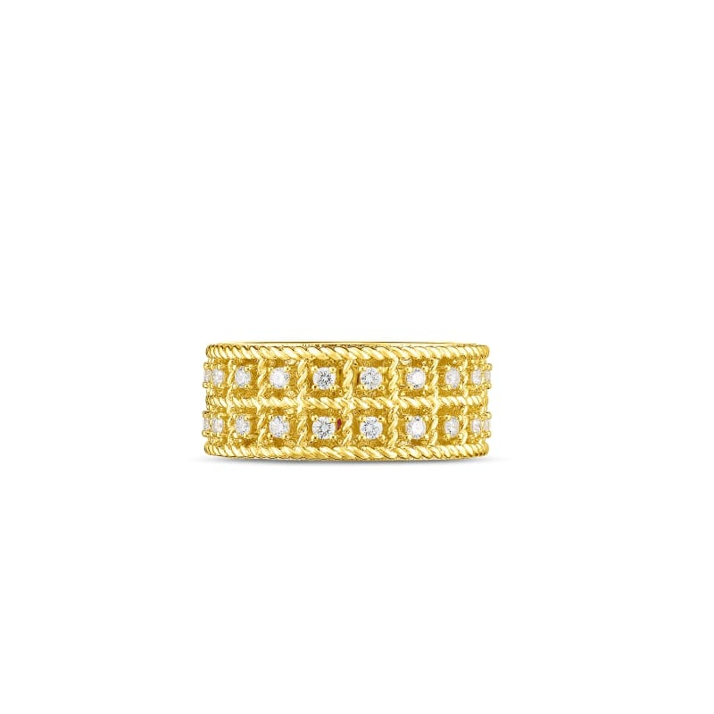 ROBERTO COIN 18K-GOLD-DIAMOND-BYZANTINE-BAROCCO-TWO-ROW-RING FROMT THE BYZANTINE BAROCCO