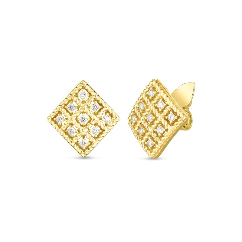 ROBERTO COIN 18K-GOLD-DIAMOND-BYZANTINE-BAROCCO-SMALL-SQUARE-STUD-EARRING FROM THE BYZANTINE BAROCCO