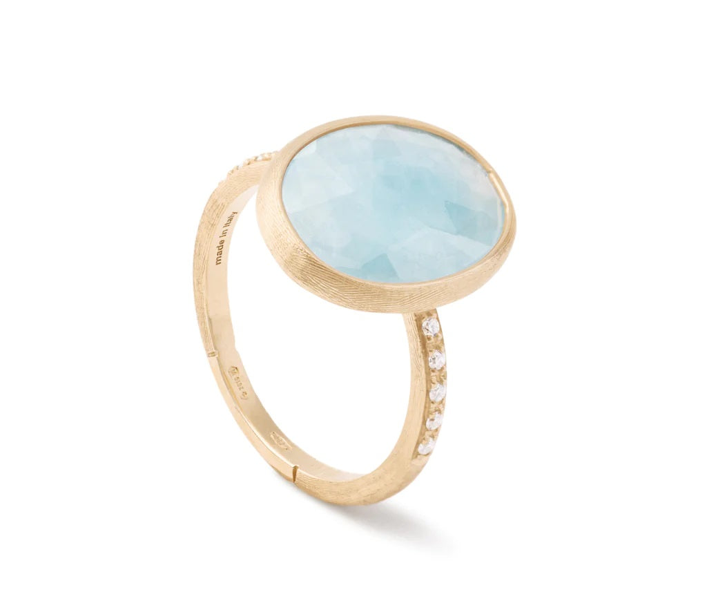 18K YELLOW GOLD AND AQUAMARINE RING WITH WHITE DIAMONDS FROM THE SIVIGLIA COLLECTION