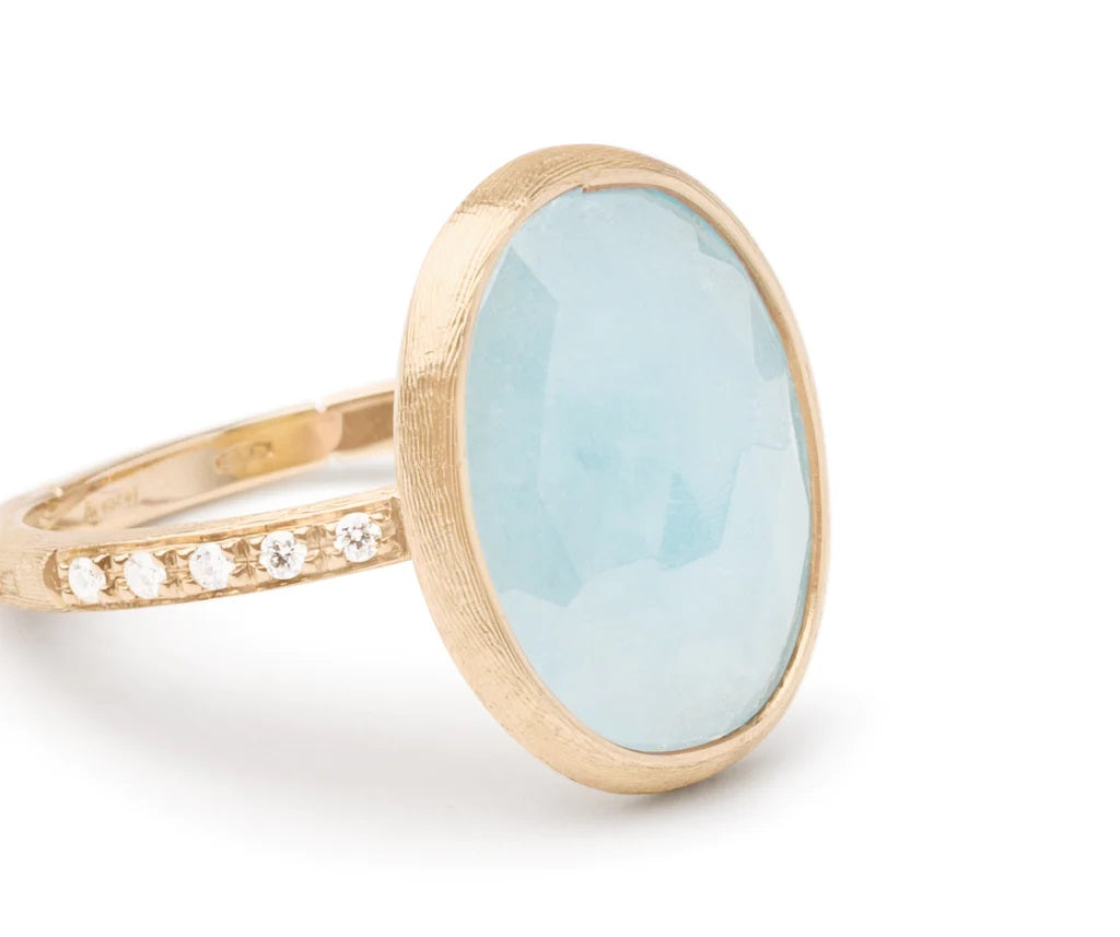 18K YELLOW GOLD AND AQUAMARINE RING WITH WHITE DIAMONDS FROM THE SIVIGLIA COLLECTION