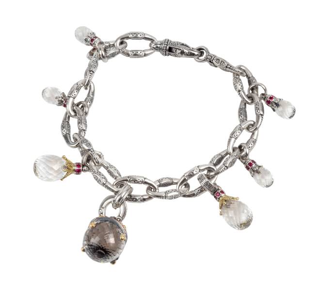KONSTANTINO STERLING SILVER & 18K GOLD BRACELET CRYSTAL CORUNDUM FROM THE PYTHIA COLLECTION