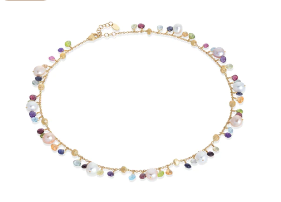 18K YELLOW GOLD SINGLE-STRAND GEMSTONE NECKLACE WITH FRESHWATER PEARLS FROM THE PARADISE COLLECTION