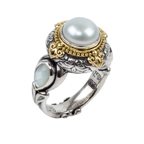 KONSTANTINO STERLING SILVER & 18K GOLD RING PEARL MOTHER OF PEARL FROM THE HESTIA COLLECTION