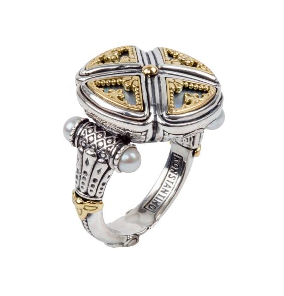 KONSTANTINO STERLING SILVER & 18K GOLD RING MOTHER OF PEARL PEARL FROM THE HESTIA COLLECTION