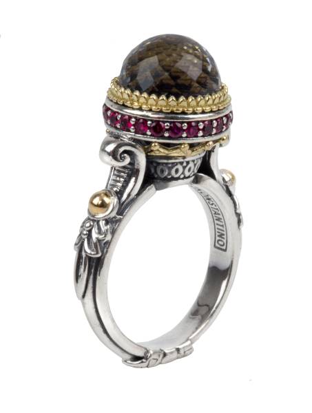 KONSTANTINO STERLING SILVER & 18K GOLD RING CRYSTAL CORUNDUM FROM THE PYTHIA COLLECTION