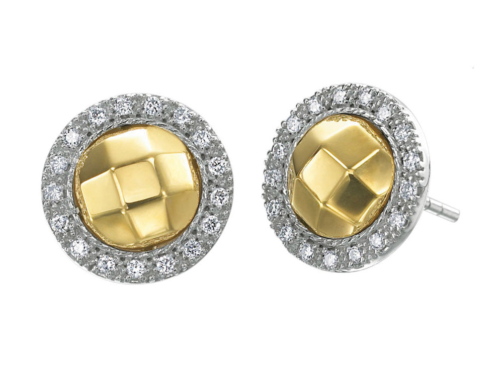Alor 18 karat faceted Yellow Gold and White Gold with 0.17 total carat weight Diamonds. Imported.