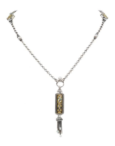 KONSTANTINO STERLING SILVER & 18K GOLD NECKLACE MOTHER OF PEARL PEAR FROM THE HESTIA COLLECTION